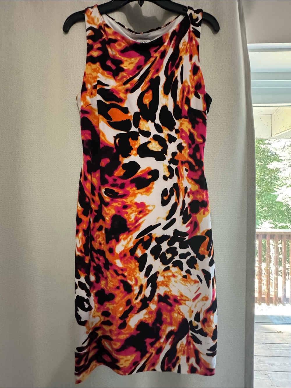 Cache Sleeveless Midi Dress in White, Black, Orange & Pink